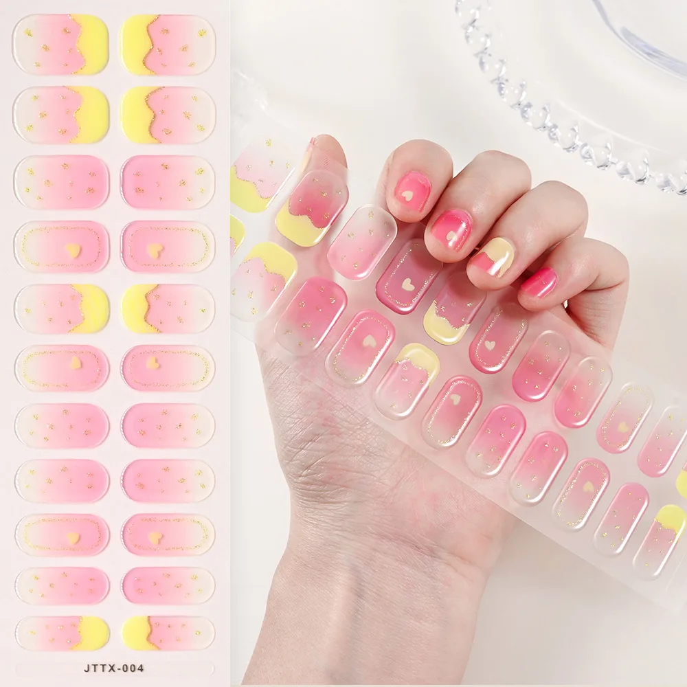 UV lamp Cured Extended Nails Tip Strips Waterproof Sticker Blush Flowers Semi Cured UV Gel Nail Stickers for Salon&.Beginner