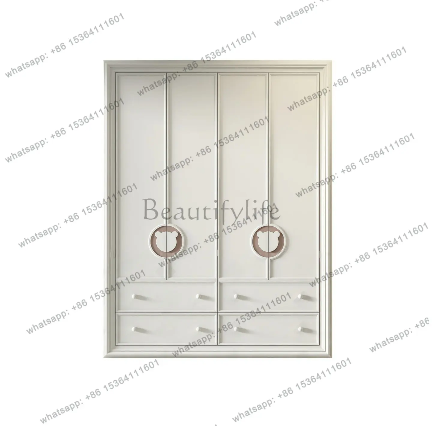 

Cream wind paint adult bedroom four door large wardrobe bedside wardrobe multi-functional locker