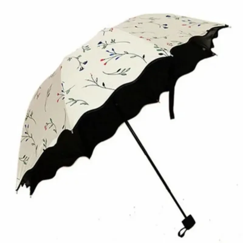 Beautiful Flowers Umbrella Fashion Glitter Color Changing Women Umbrellas Blossom Girl Sun Parasol Gift