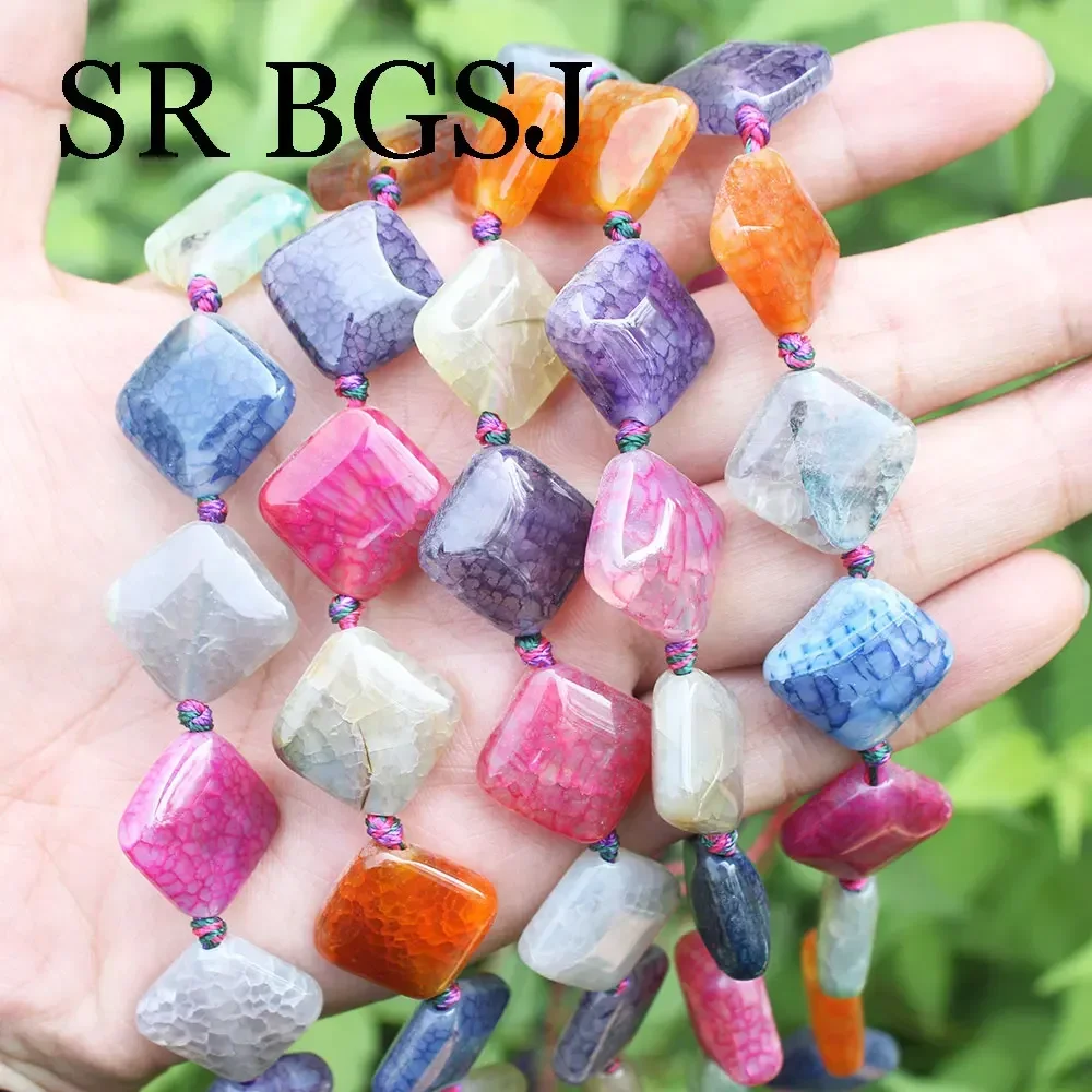 Colorful Rhombus Drip Water-drop Shape Multicolor Crackle Agat Onyx Gems Stone Jewelry Findings Beads Strand 15" image 2