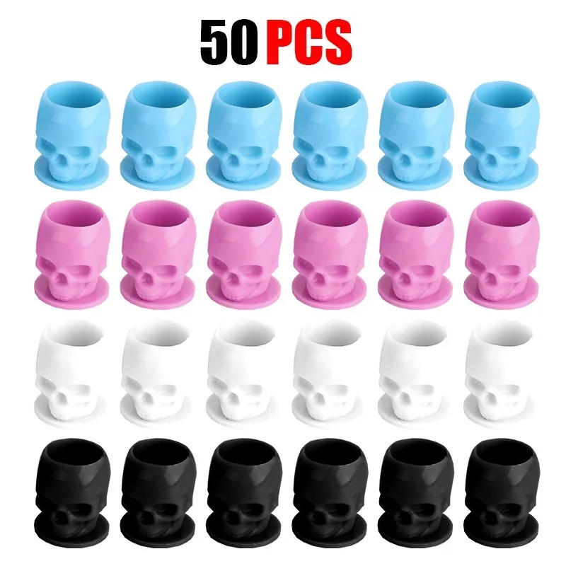 

50 шт. одноразовые чернильные чашки для татуировок с черепом, держатель для пигментов для перманентного макияжа, контейнер, крышка, аксессуары для чернил для татуировки для татуировщика