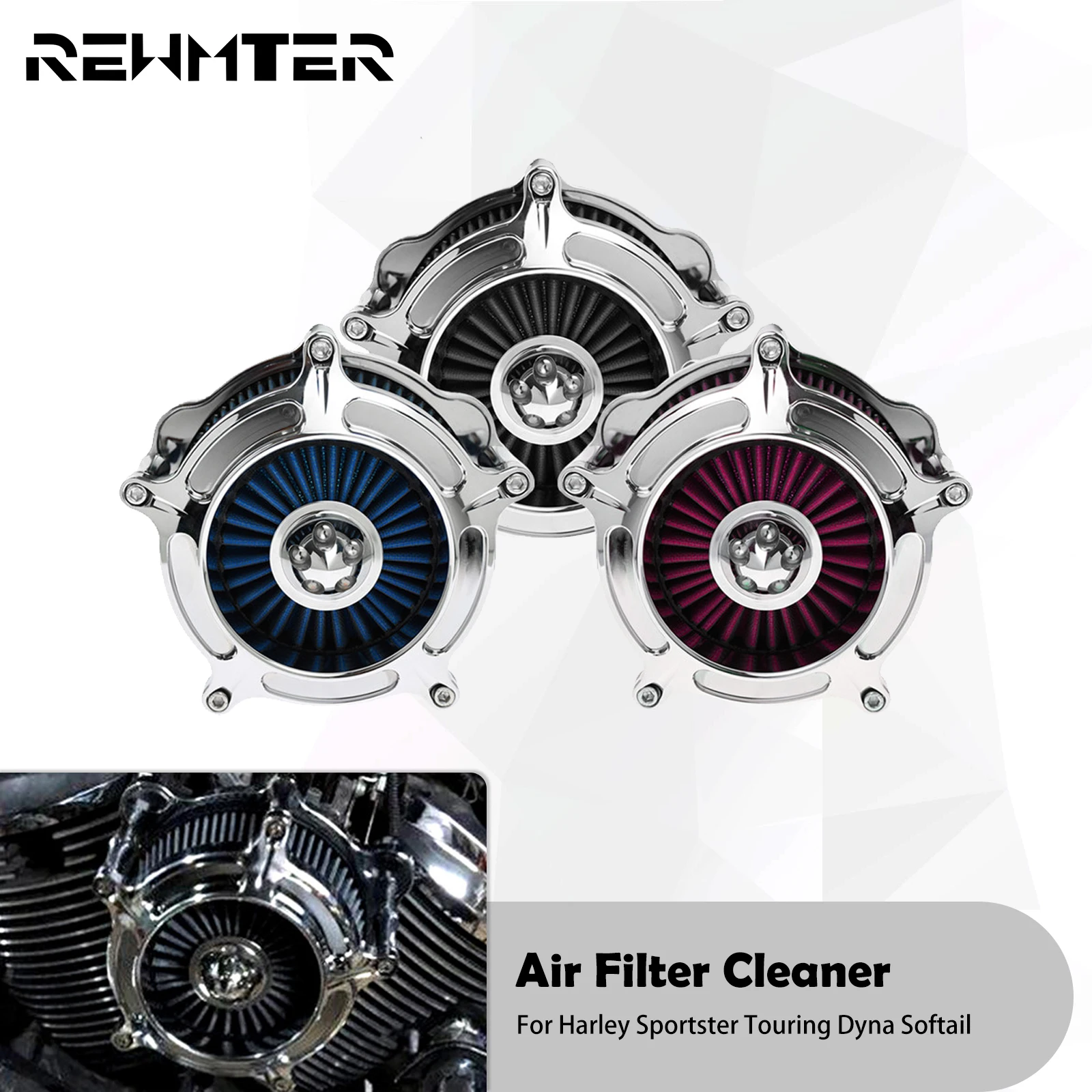 

Motorcycle Chrome Air Filter Cleaner For Harley Touring Road King Street Glide Softail Dyna Fatboy Sportster XL 883 1200 Iron