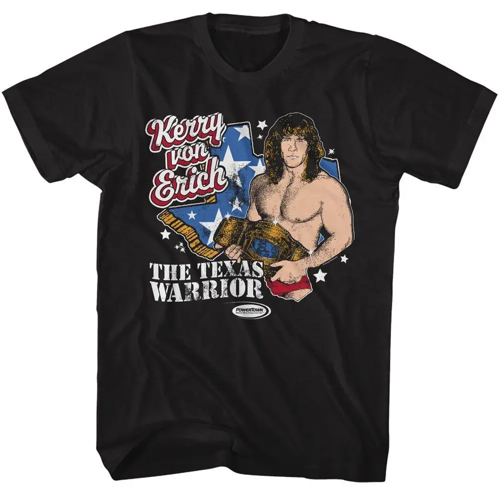 Powertown Kerry Von Erich Texas Black Front Print Adult T Shirt