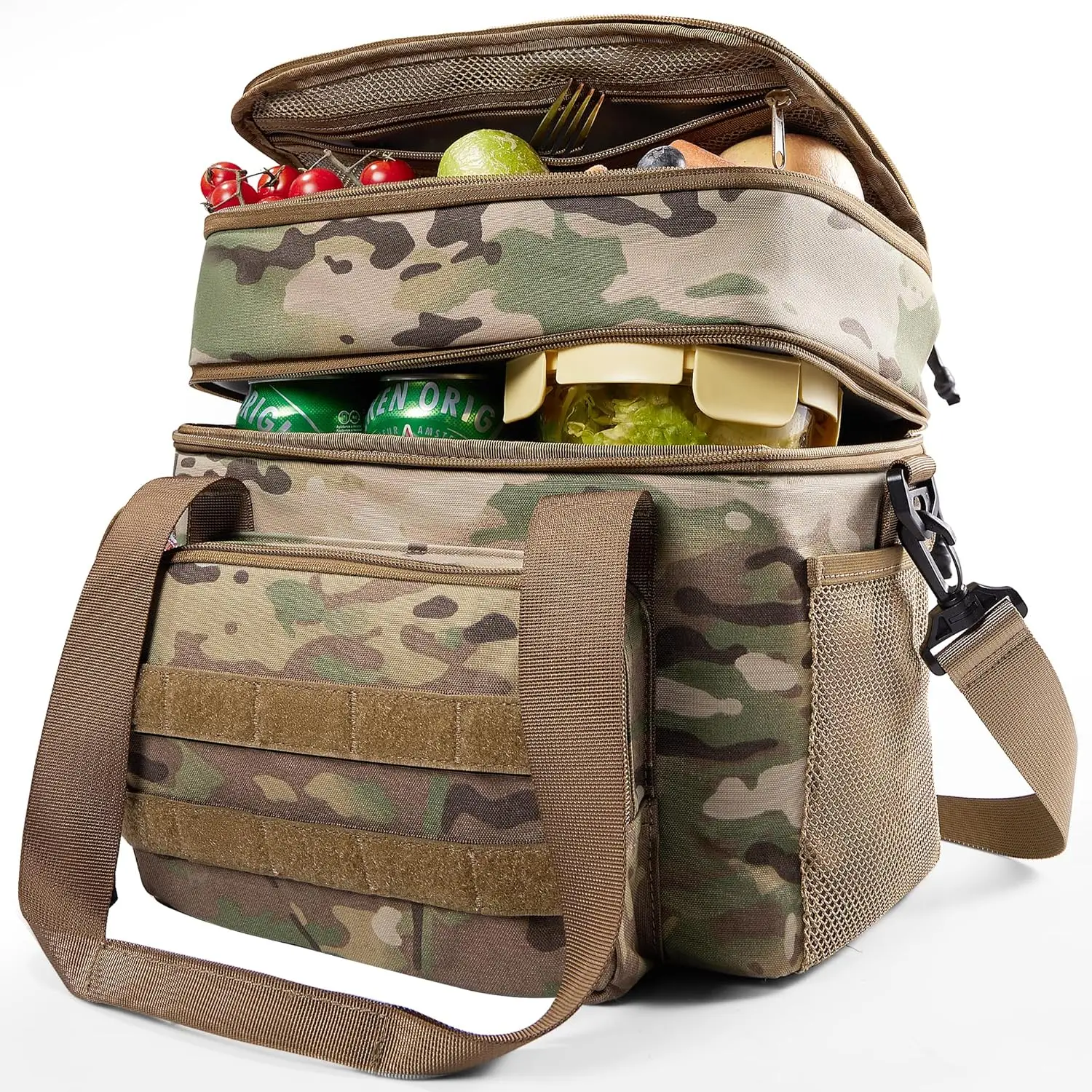 Insulated Lunch Bag - MOLLE Expandable Lunch Box for Men, 18L-24L Leakproof Large Cooler Reusable Lunch Tote Bag Shoulder Stap