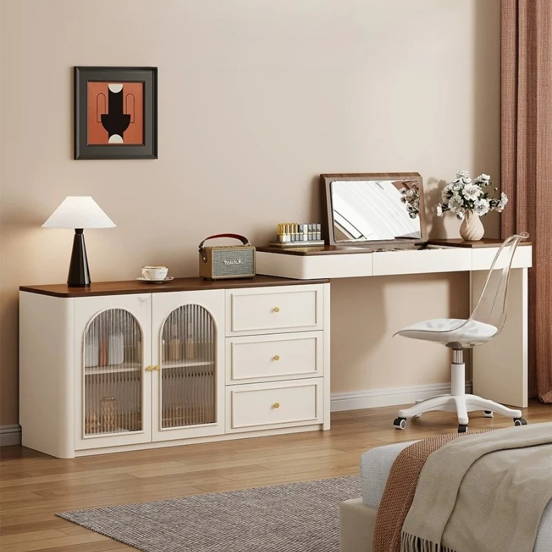 White European Vanity Desk Led Mirror Nightstand Wooden Makeup Dressing Table Bedroom Storage Toaletka Z Lustrem Furniture Home