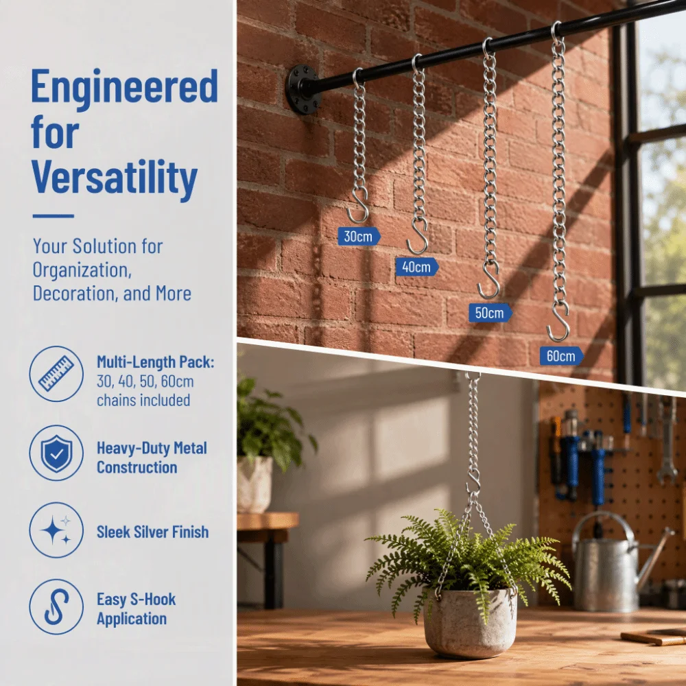 Garden Metal Hanging Chain Strong Bearing Capacity Hooks Metal Hanging Chain Strengthened S-Hook Chain with Hooks Birdcage