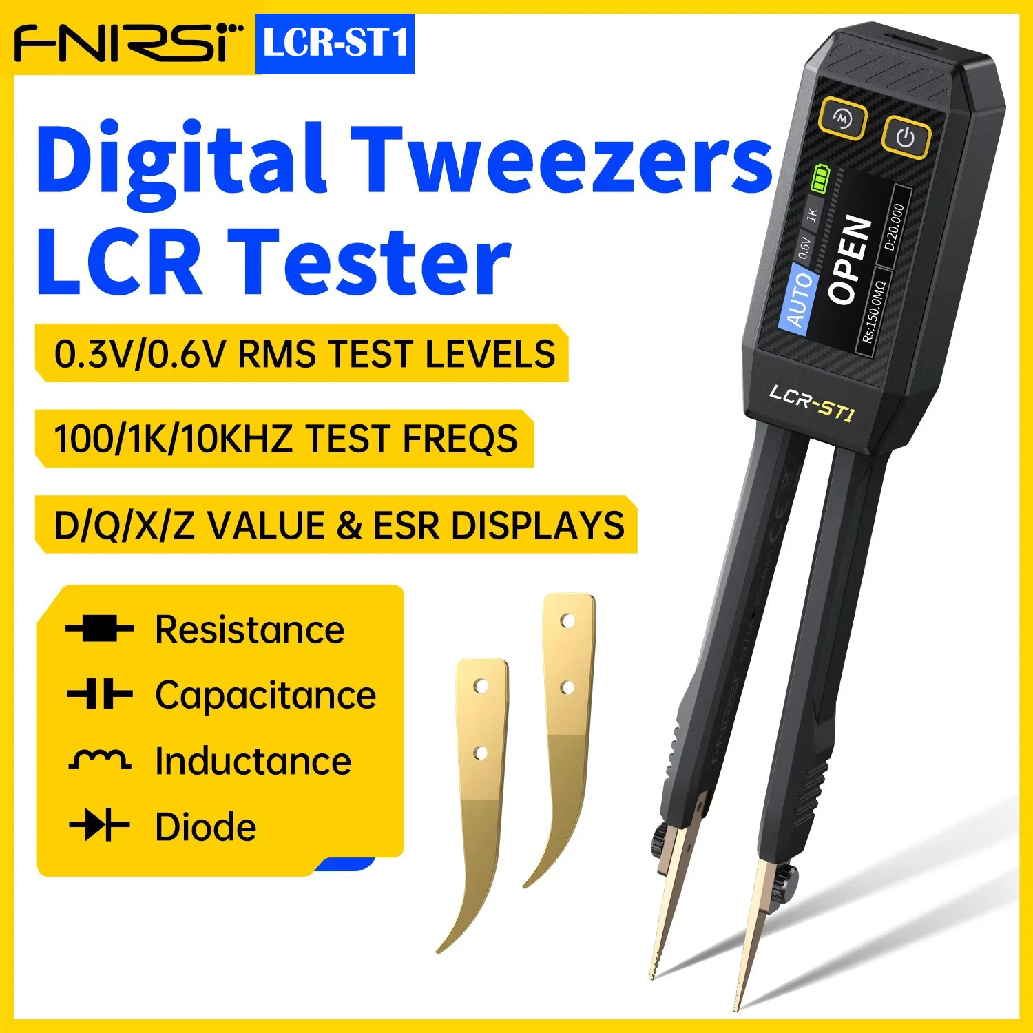 

FNIRSI LCR-ST1 Умный пинцет Мини-тестер сопротивления емкости LCR SMD ESR Индуктивность непрерывности диода Инструменты для измерения