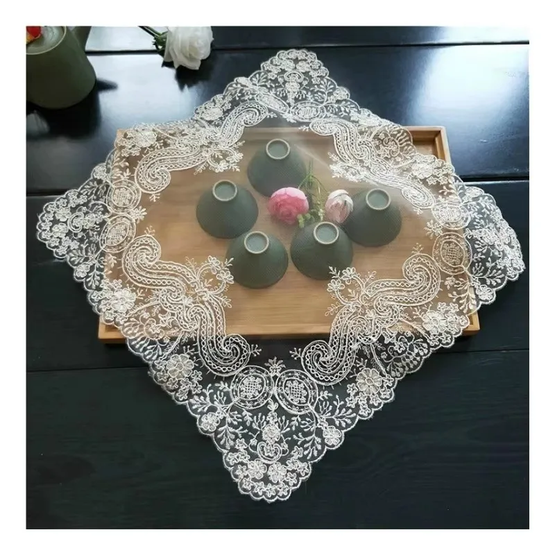 Square 40cm European-style Lace Fabric Coaster Placemat Embroidered Tea Set Fruit Plate Vase Pad Cup Table Mats For Dining Mat