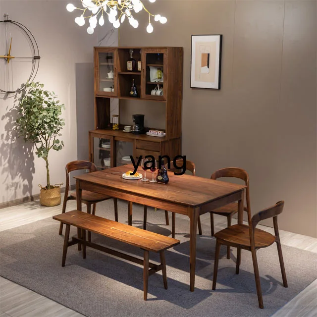 

LMM black walnut dining table workbench modern simple household solid wood long table