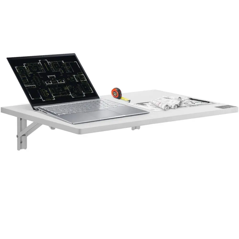 

Wall Mounted Folding Table 23.62x15.75 Iron Bracket Floating Desk with Drop Leaf Design for Home Office Dining Kitchen Bar White