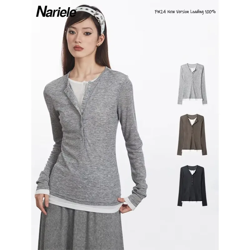 Nariele 2024 Autumn New T- ShirtsLeisure Women Top Youth Blouses Woman Clothing  Long Sleeve