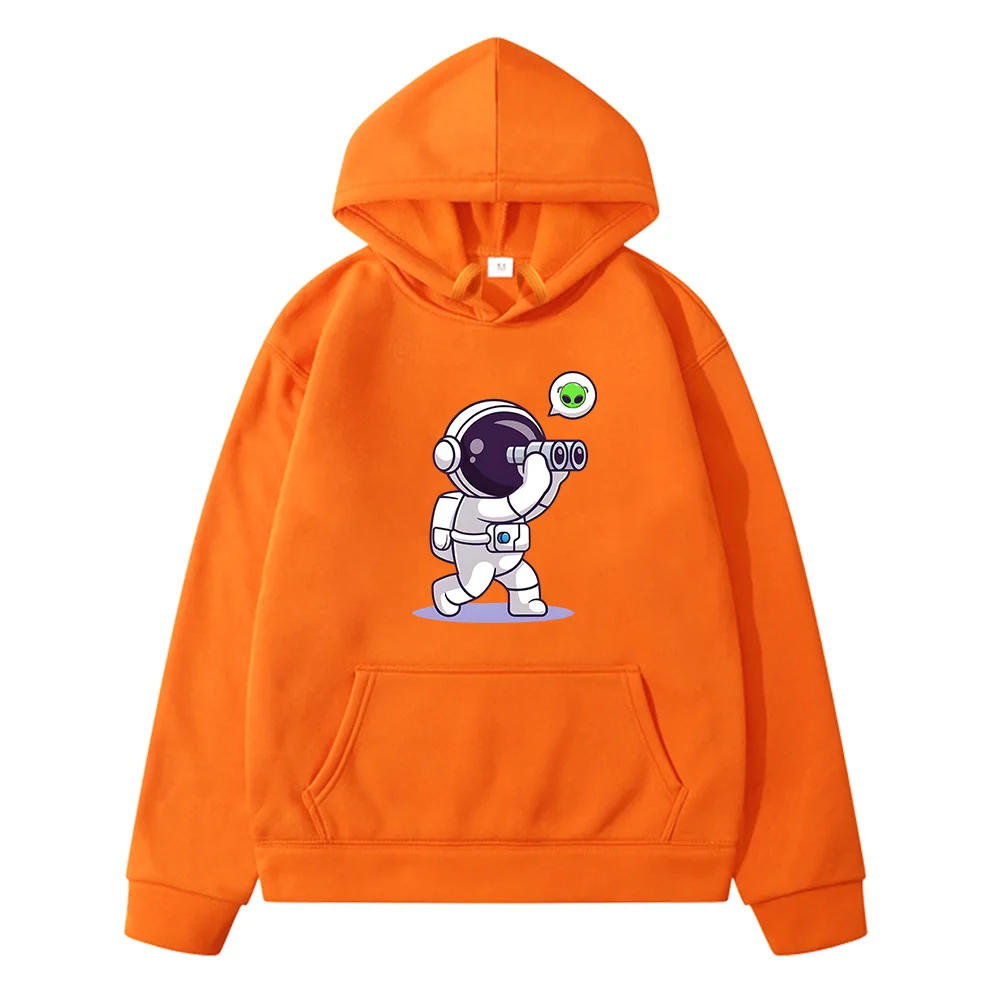 Astronaut Telescopes Graphic Hoodies Kids Hip Hop Pullovers Streetwear Oversized Unisex Long Sleeve Hooded Sweatshirts Kawaii