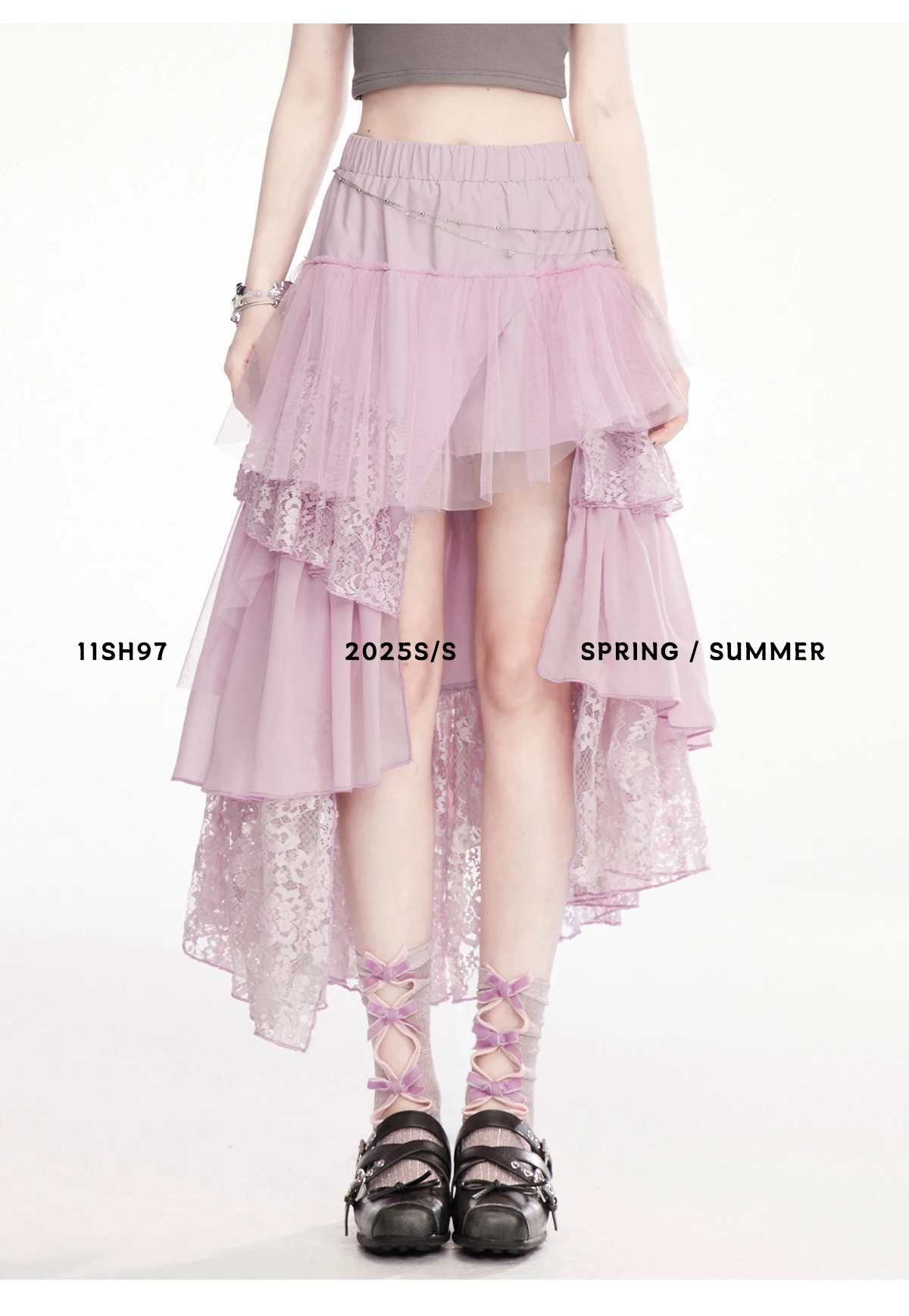 American Street Sweet Cool Girl Irregular Lace Skirts Elastic High Waist A-line Multi-layer Versatile Long Skirt Women Summer