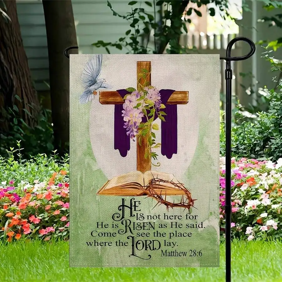 

1pc Garden Flag Spring He Is Risen Garden Flag, Easter Farmhouse Yard Outdoor Decorations No Flag Pole 12X18 Inch Easter Gift