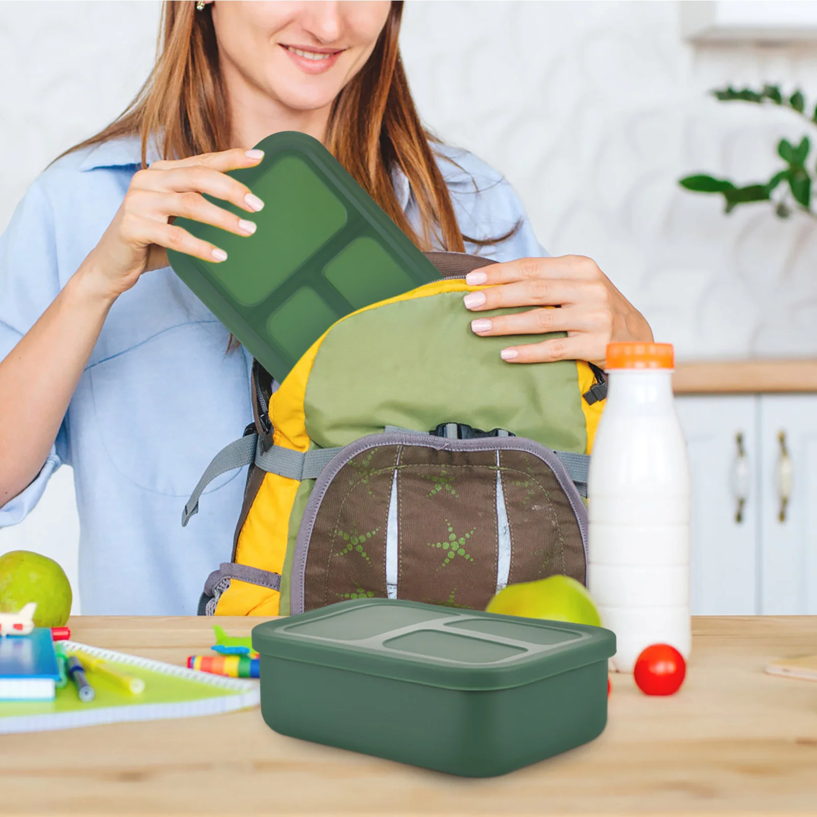 

Silicone Compartment Food Container Leakproof Microwave Safe Portable Lunch Box For Kids School Office Outdoor