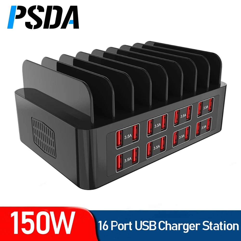 PSDA 3D 150W Universal Multi USB Charger 16 Port USB 3.5A Fast Charging Station Stand For Iphone Ipad Samsung Xiaomi Tablet