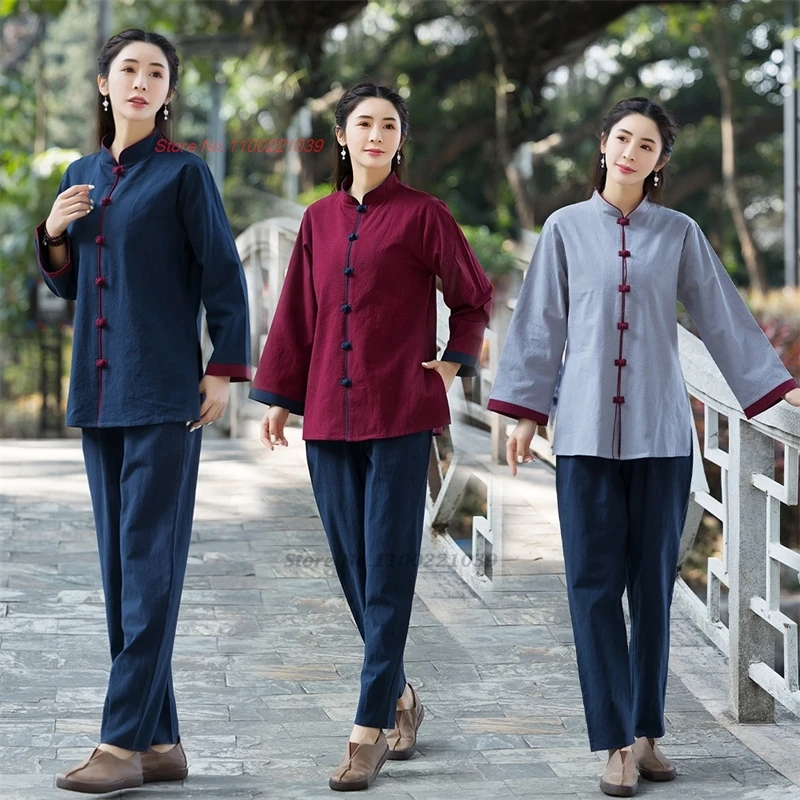 2024 chinese tai chi uniform wushu taiji morning exercise cotton linen tops+pants set tai chi kungfu training exercise practice