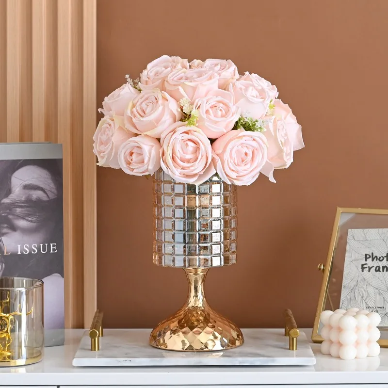 High-end rose simulated flower living room decoration floral ornament dining table decoration dried flower fake bouquet hotel de