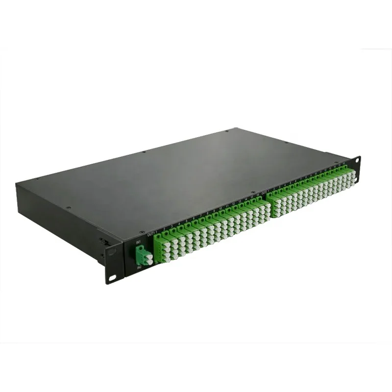 SM 1U 19 '' Preto Montagem em Rack Relação Dividida 50/50 2(1x64) Divisor PLC Óptico com Adaptador de Conector LC APC