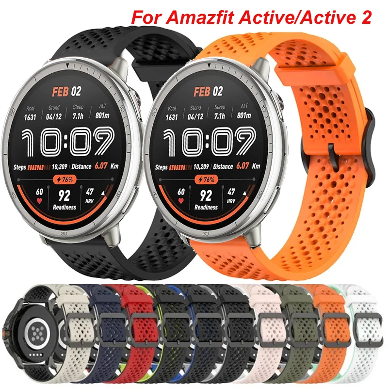 22mm 20mm Breathable Silicone Band For Amazfit Active/Active 2/Bip 3 3Pro Bip 5 5 Unity Bracelet Strap For Amazfit GTR GTS 2 3 4