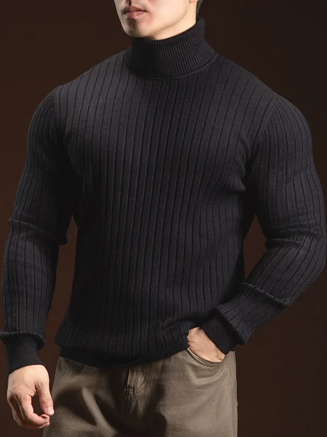 

Мужской облегающий длинный вязаный свитер из шерстяной пряжи, повседневная рабочая одежда, пуловер с круглым вырезом, дышащий, удобный, зимний топ