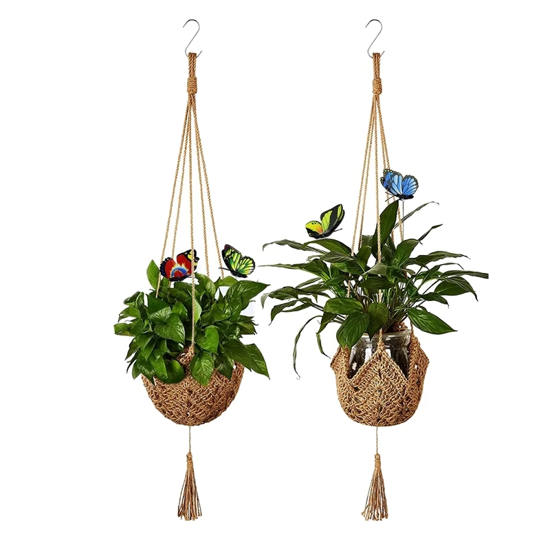 Plant Hanger, Jute Hanging Planter , Handmade Wall Hanging Pot Planters For Indoor Outdoor(Pot NOT Include), 2 Packs