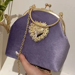 Retro Women Metal Love Decoration Lock Catch Clutch Silk Shell Clips piccole borse quadrate borse a tracolla semplicità borse a tracolla