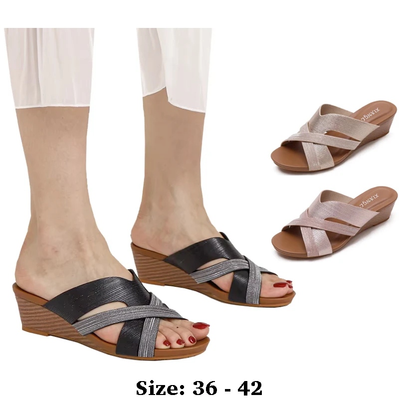 

Высококачественные кожаные сандалии на плоской подошве в полоску для женщин, 5 см, на танкетке, среднем каблуке, лето 2025 36, 42, повседневная обувь с открытым носком, черное, золото, розовое