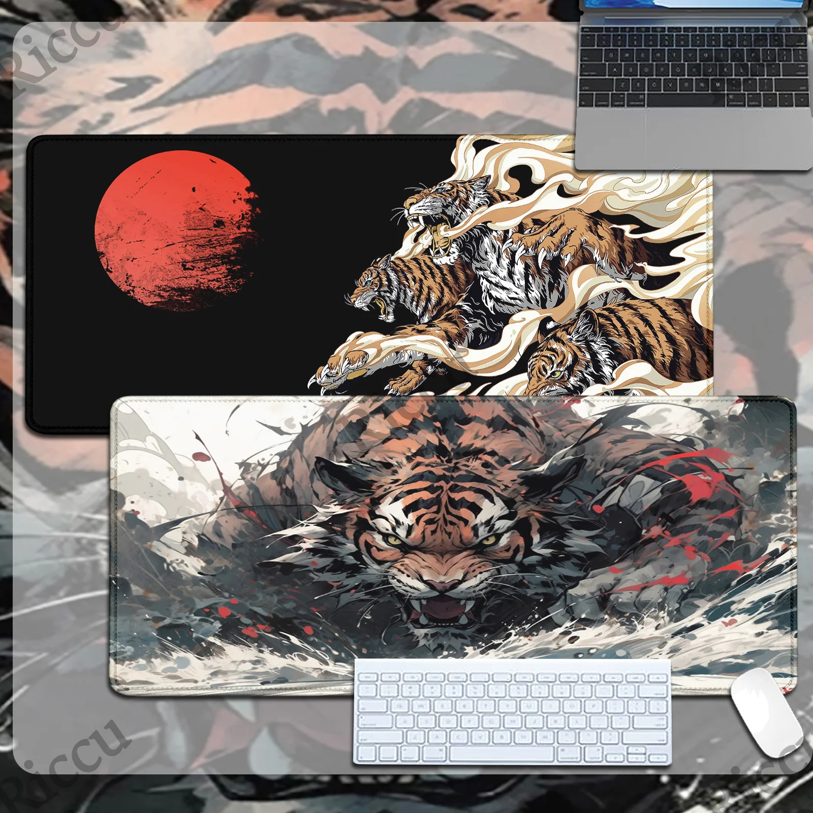 

HD Print Large Size Deskmat Anime Tiger Mousepad 100x50cm Non-slip Keyboard Pad Rubber Carpet Computer Gamer Speed Table Pad DIY