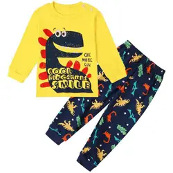 Kids Boys Dinosaur Long-sleeved Underwear Set Toddler T-Shirt Tops with Pants Children Pajama Pants Set