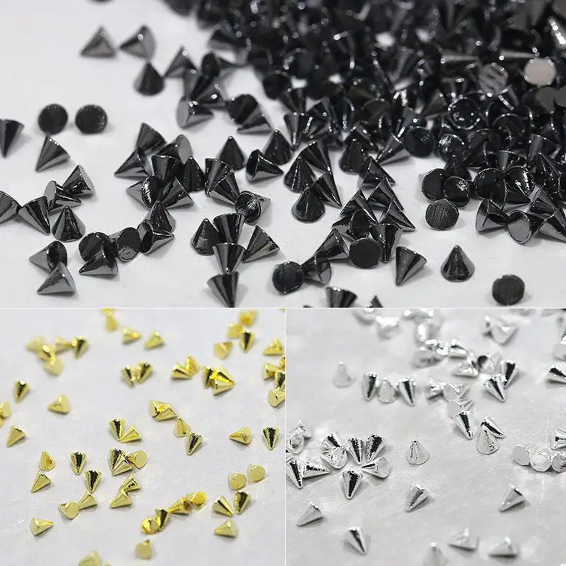 100/1000Pcs Punk Metal Rivet Nail Charms 1.5/2/3mm Cone Black Silver Gold Studs Nail Jewels Decoration DIY Crafts Manicure