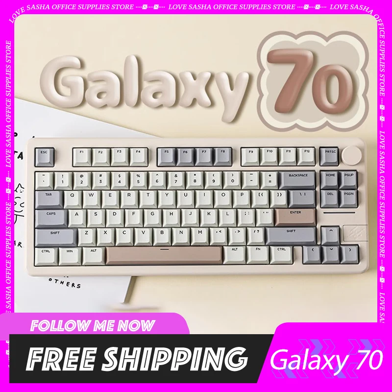 Epomaker Galaxy70 Mechanical Keyboard With Knob Wireless Three Mode Gasket Aluminum Alloy Rgb Hot-Swap Customized Accessories