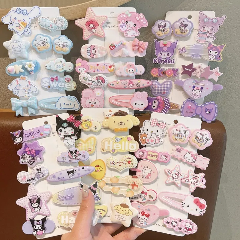 

10Pcs cartoon Hello Kitty Hair Clips Kawaii Kuromi My Melody Cinnamoroll Women Girls Hair Accessories Hair Clip for Bangs Gifts