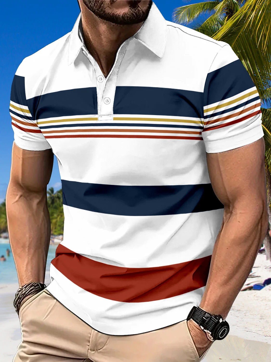 Summer fashion men's polo casual digital print polo fashionable lapel polo new casual polo