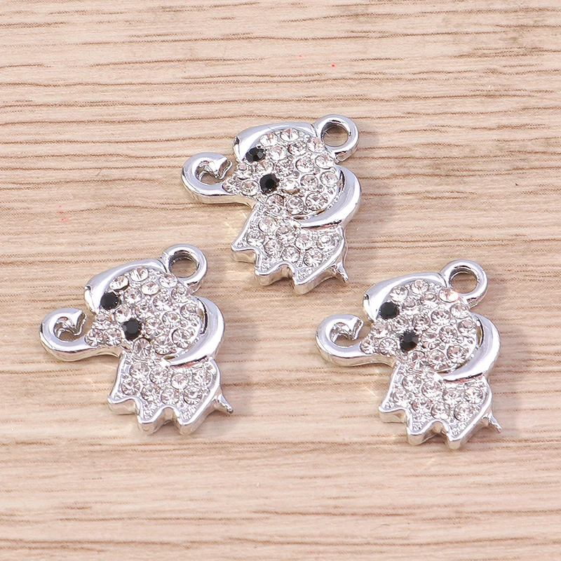 Tusember 10 Uds. De dijes de elefante de cristal de 15x16mm para hacer joyería, pulseras hechas a mano, collar, pendientes, manualidades DIY, colgantes de animales