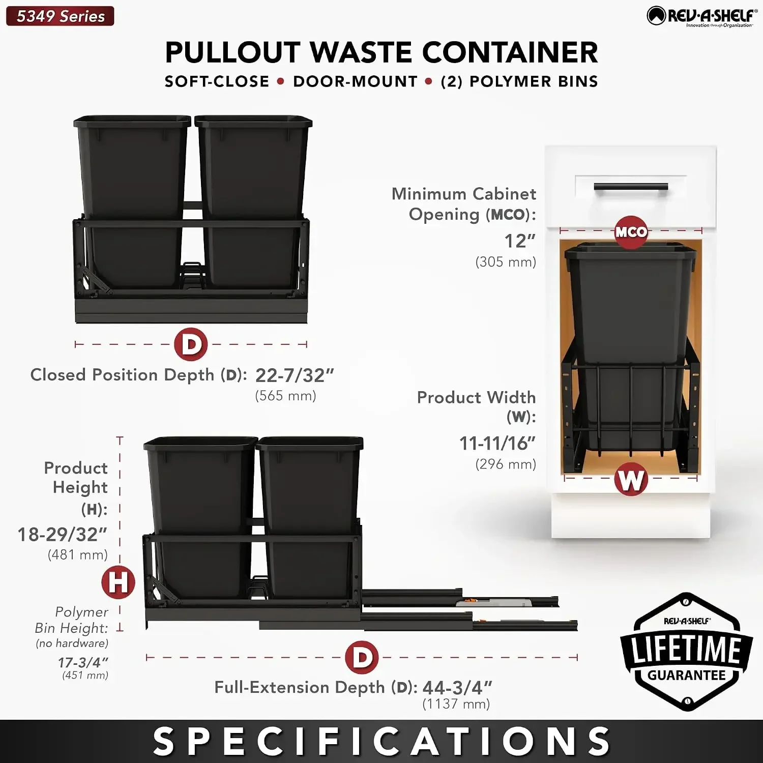 Double Pullout Trash Can w/Soft-Close Slides, 12