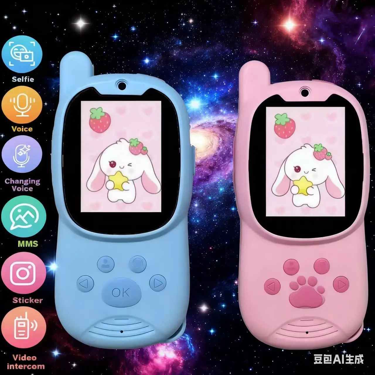 2PCS Kids Video Walkie Talkie 2" HD Screen USB-C Rechargeable One-Click HD Call Intercom Children Boy Girl Birthday Gift