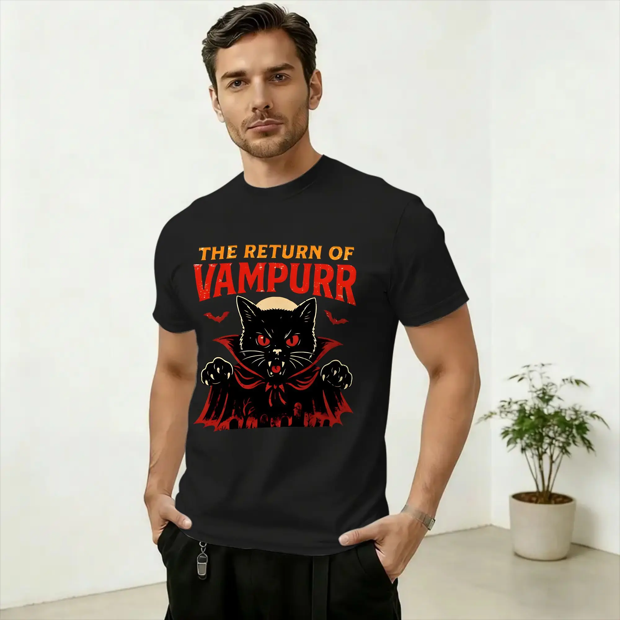 The Return of Vampurr T-Shirt for Men Funny Cat Leisure Cotton Tee Shirt Crew Neck Short Sleeve T Shirts Big Size Clothes