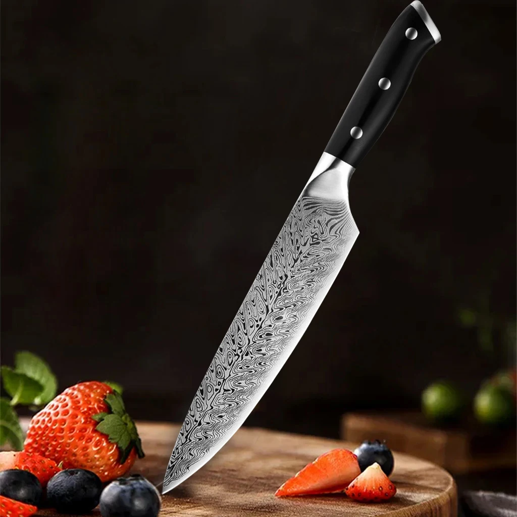Damascus pattern kitchen knife, black anti-slip rivet handle, sharp multi-functional chef's knife for professional cooking of me