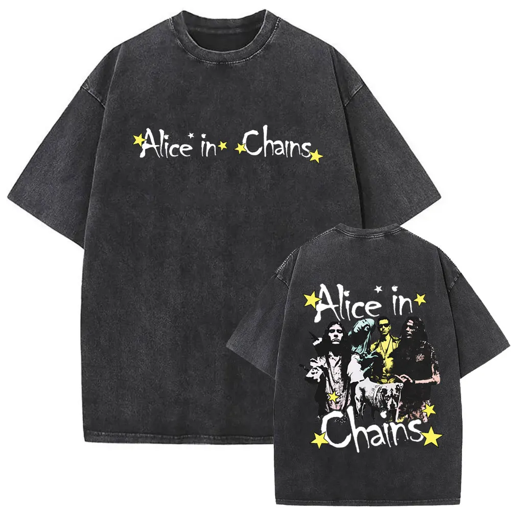 

Washed Vintage Rock Band Alice in Chains T-shirt Summer Men Women Clothing Gothic Punk T Shirts Unisex Casual Soft Cotton Tshirt