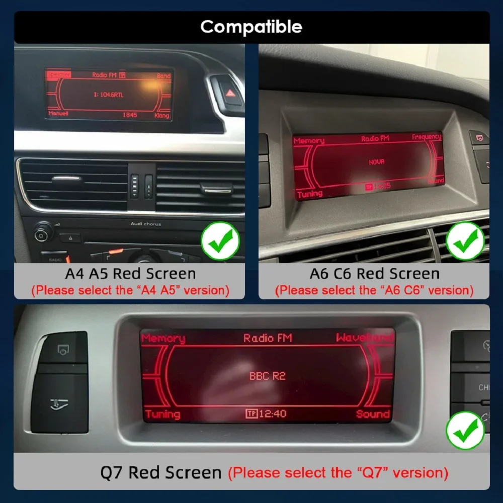 8.8/10.25/12.3 pollici Android 14 Lettore radio automatico CarPlay per Audi A4 A5 A6 Q7 MMI 2G Schermo rosso di base Navigazione GPS DSP Stereo