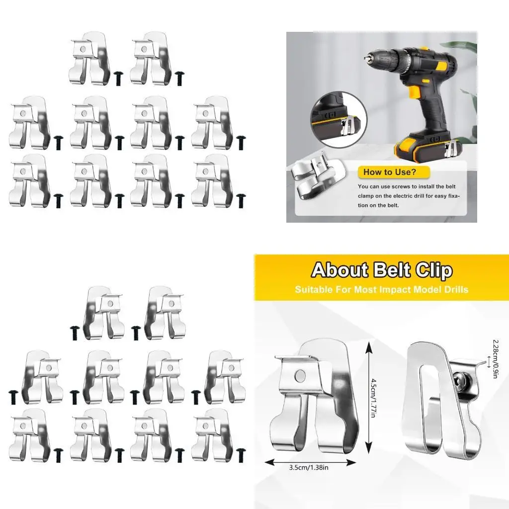 

652F Pack Of 10 Steel Belt Clip With Screws For 18V Power Tool Hook Replacement