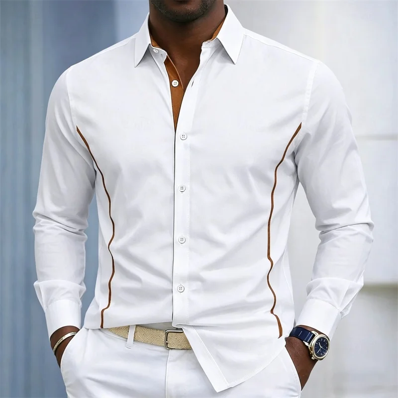 Spring and Autumn New Men's Shirt Business Shirt Fashion Detail Design Slim fit High quality Casual Men's Long sleeved Shirt