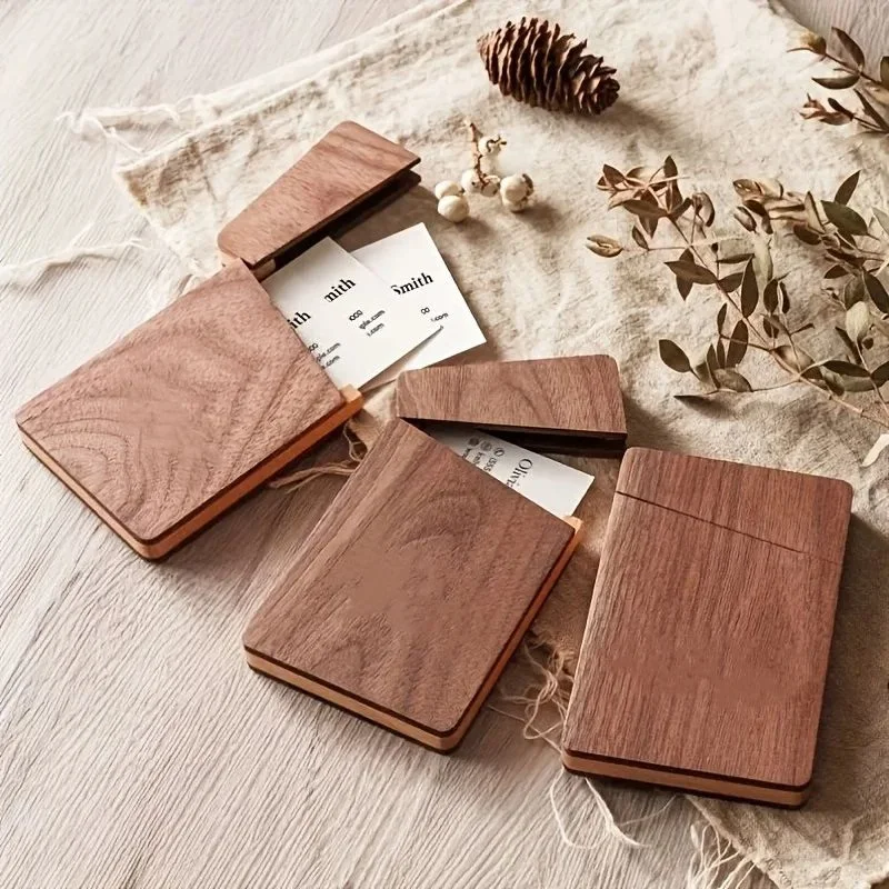 Portable Wood Business Card Holder Slim Card Case For Men Wooden Business Card Organizer Desk Accessories