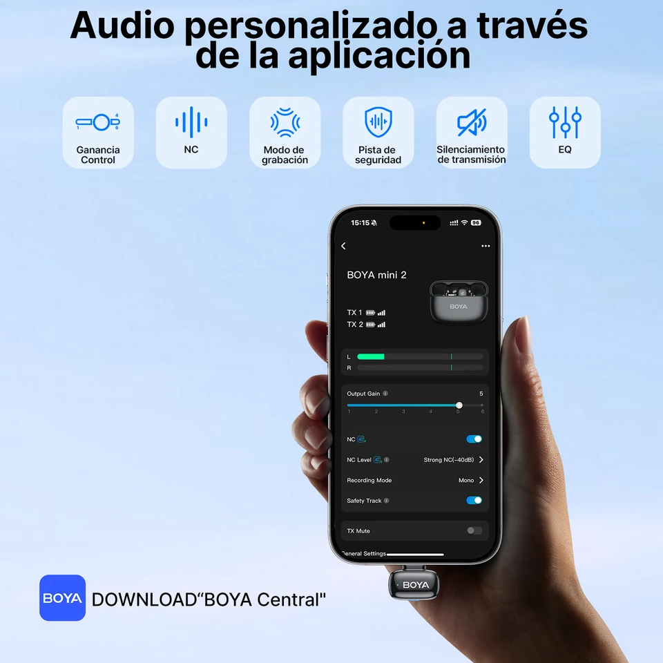 Micrófono de solapa inalámbrico BOYA Mini 2 para Type-C iPhone sin estuche, cancelación de ruido IA para vlogging, transmisión en vivo, entrevistas, grabación 3