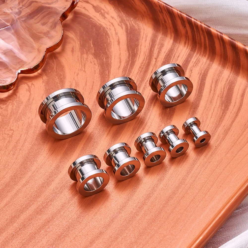Stainless Steel Screw Fit Double Flare Ear Flesh Tunnel Earring Plug Expander Stretcher Piercing Body Jewelry Earlet Gauges