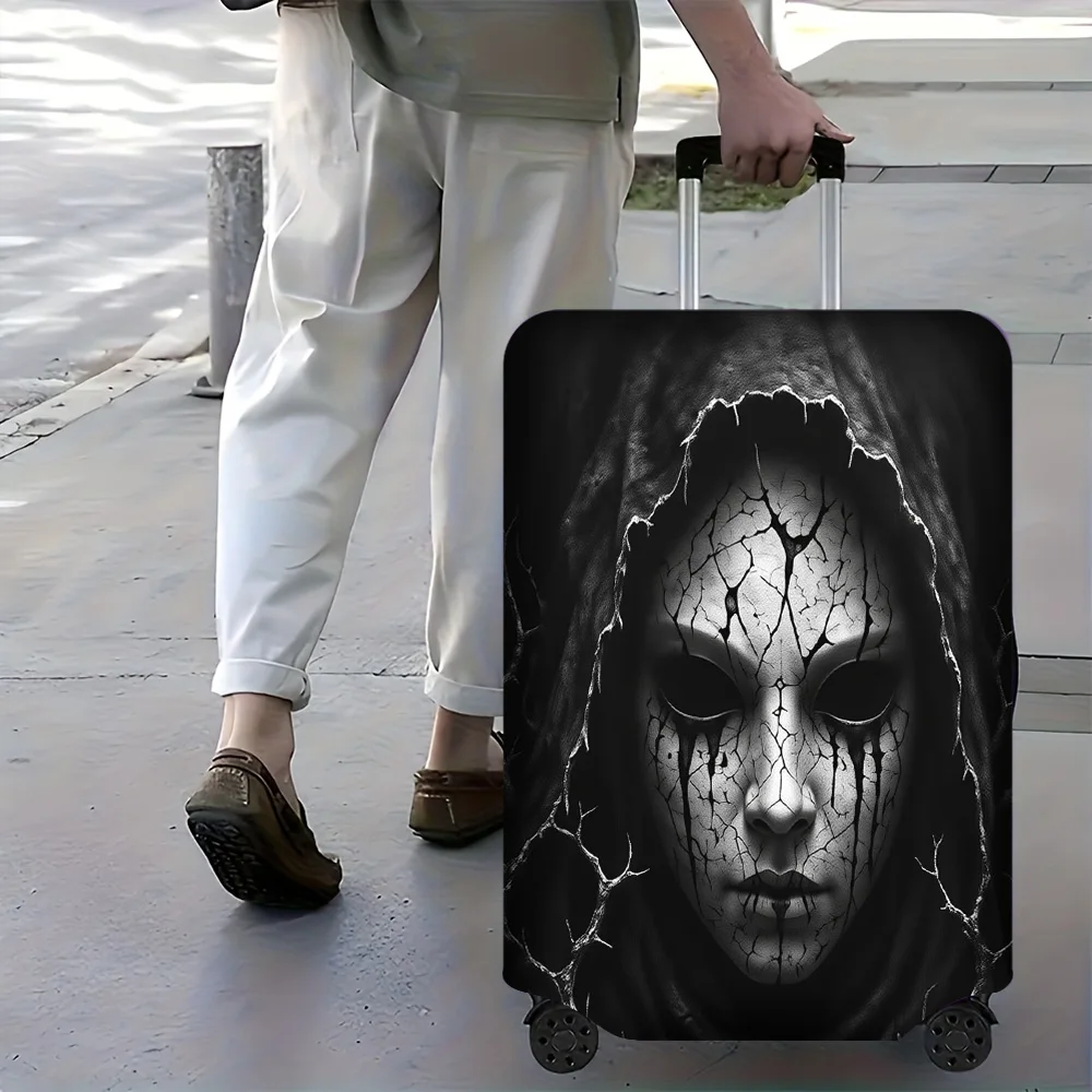 1pc Gothic Black Hooded Mask Print Luggage Cover. Fits suitcases from 18 to 32 inches; effectively protects your luggage