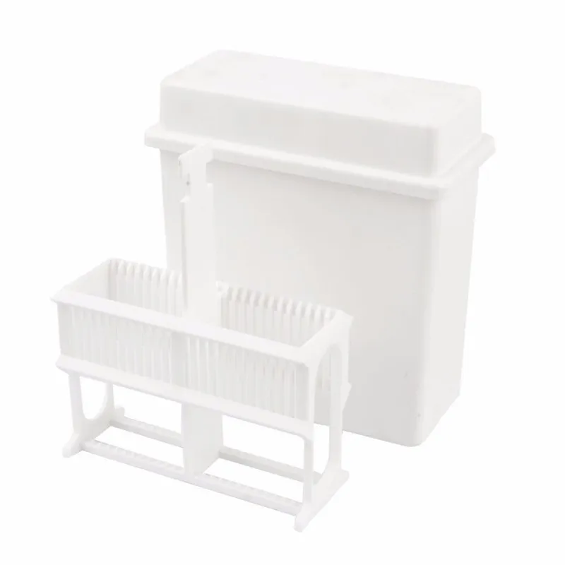 Plastic Covered 24 Slots Staining Jar Rack White for Microscope Slides; Slides Staining Rack Dish Set