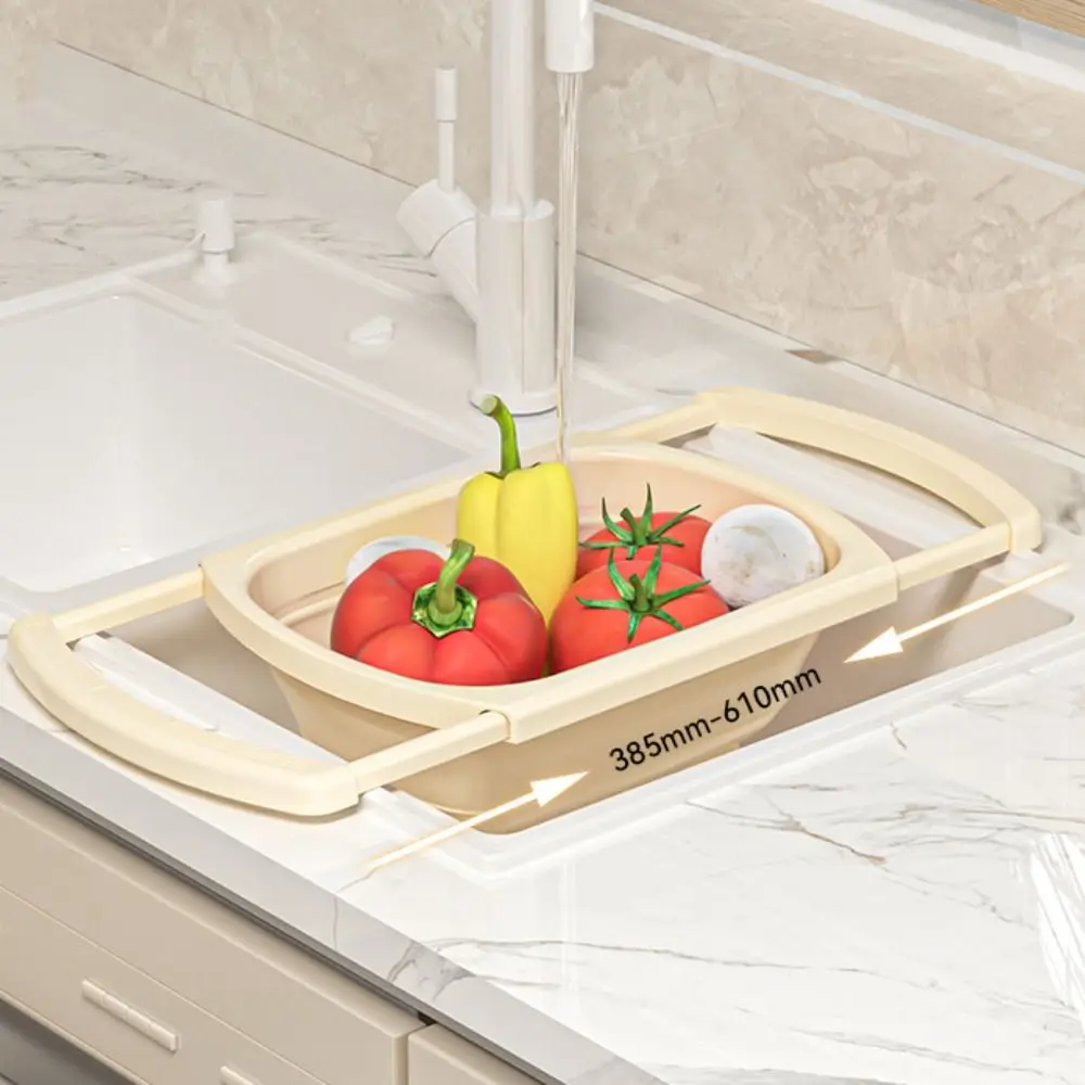 

Extendable Handle Fruit Vegetable Washing Basket Foldable Bottom Plastic Sink Strainer Basket Large Capacity Sink Filter Basket