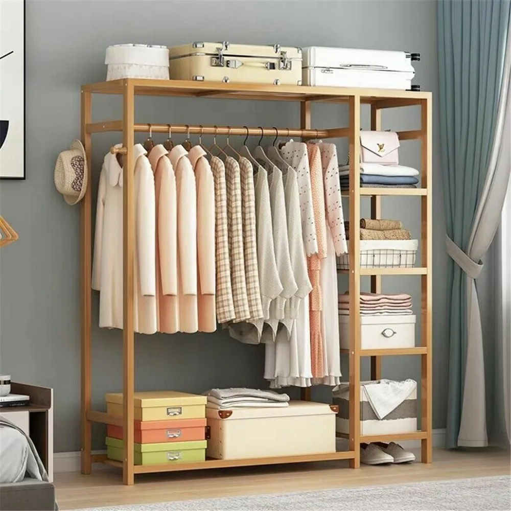 

Heavy Bamboo Open Wardrobe Closet Garment Rack Clothing Hanging Organizer Shelve